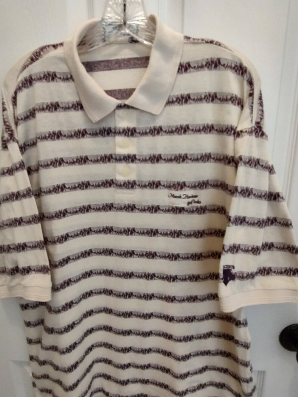 DESCENTE MENS POLO SHIRT SHORT SLEEVES KNIT COLLAR COTTON DK PLUM IVORY MEDIUM